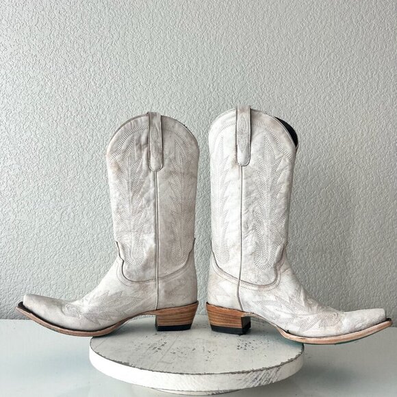 Lane LEXINGTON Women Cowboy Boots 8.5 White Leather Western Cowgirl Mid Calf - Picture 9 of 14